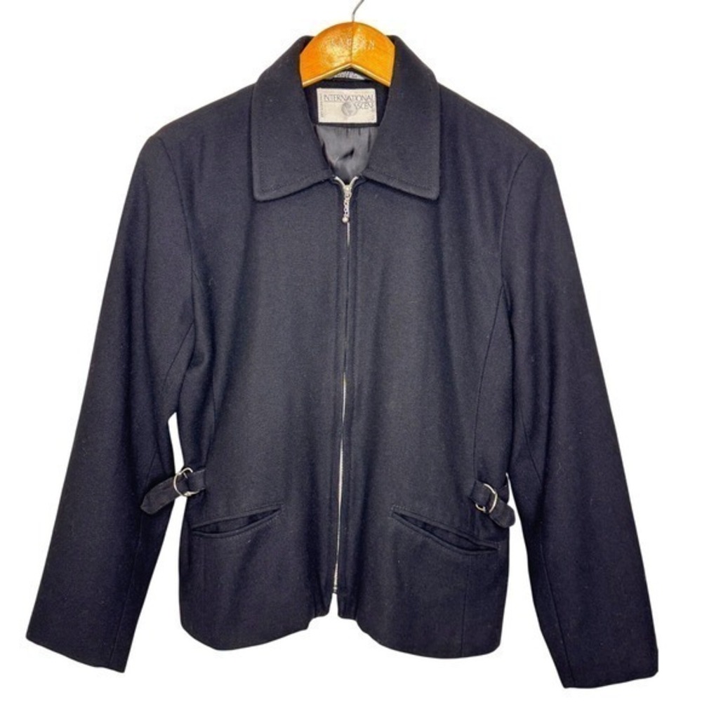Vintage International Scene Wool Zip Up Coat Women's 10 Black‎